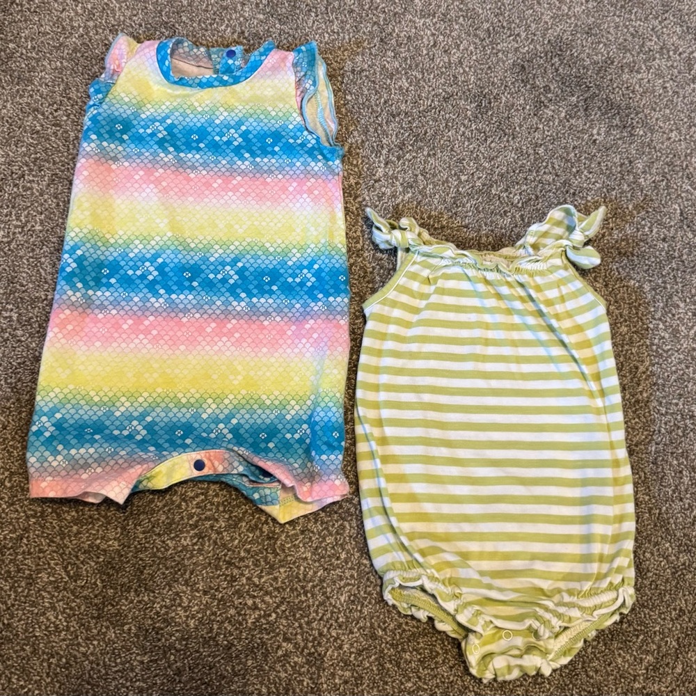 Set of 2 Baby Girl summer mermaid lime Rompers Old Navy Hurley 18 months 18m